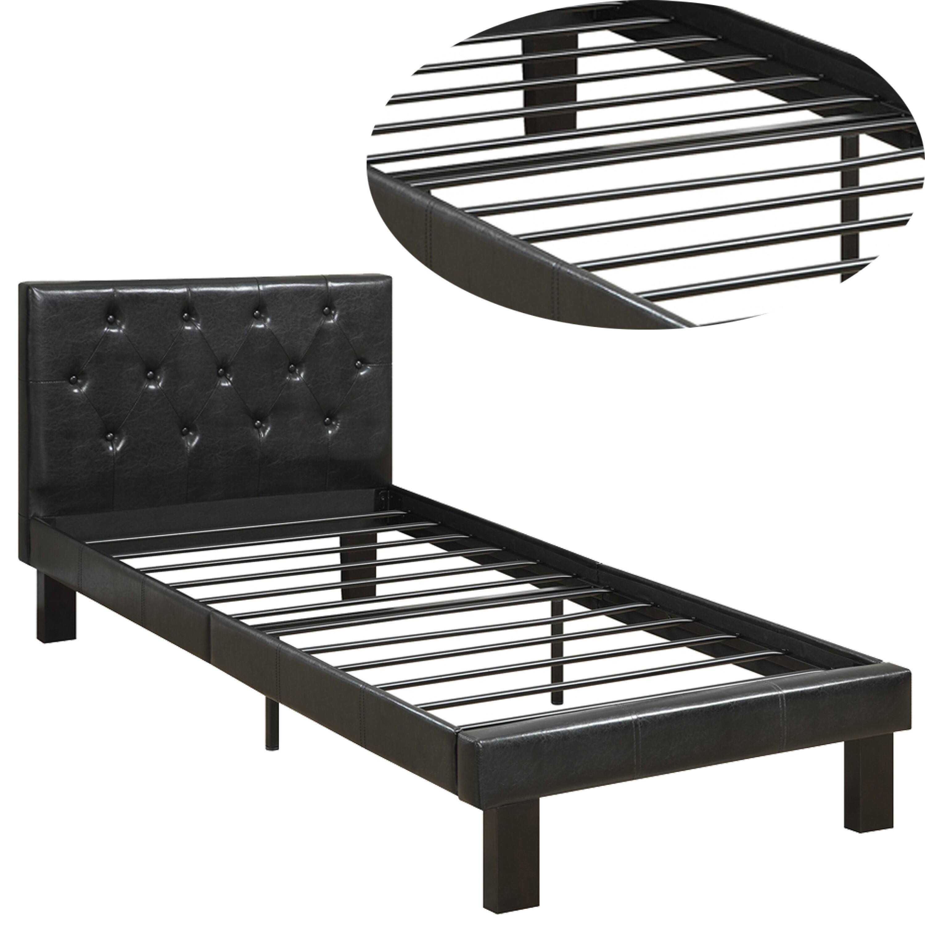 Alt View 2. Manhattan Lane - Faux Leather Upholstered Twin size Bed With tufted Headboard - Black.