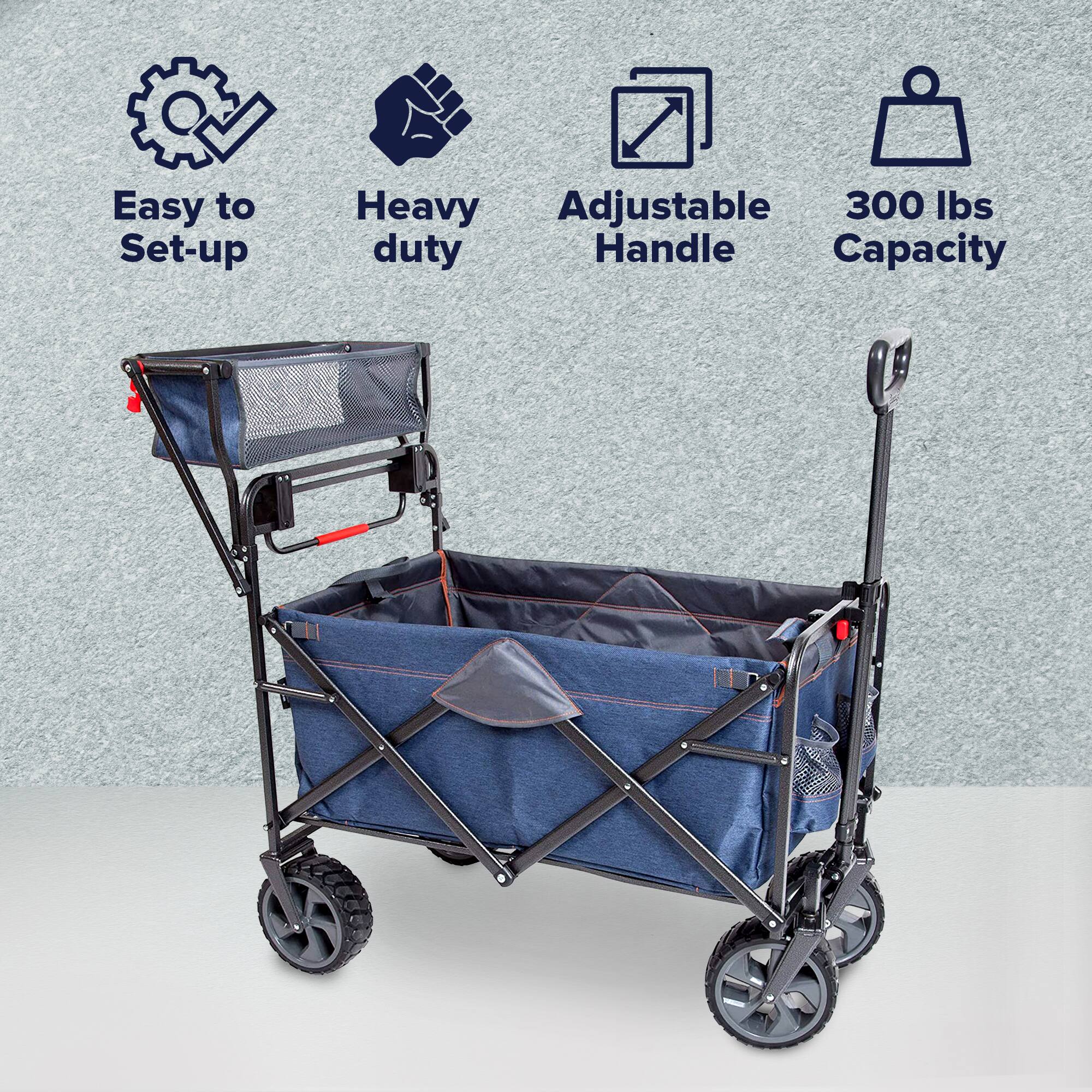 Easy to Set-up  
Heavy duty  
Adjustable Handle  
300 lbs Capacity