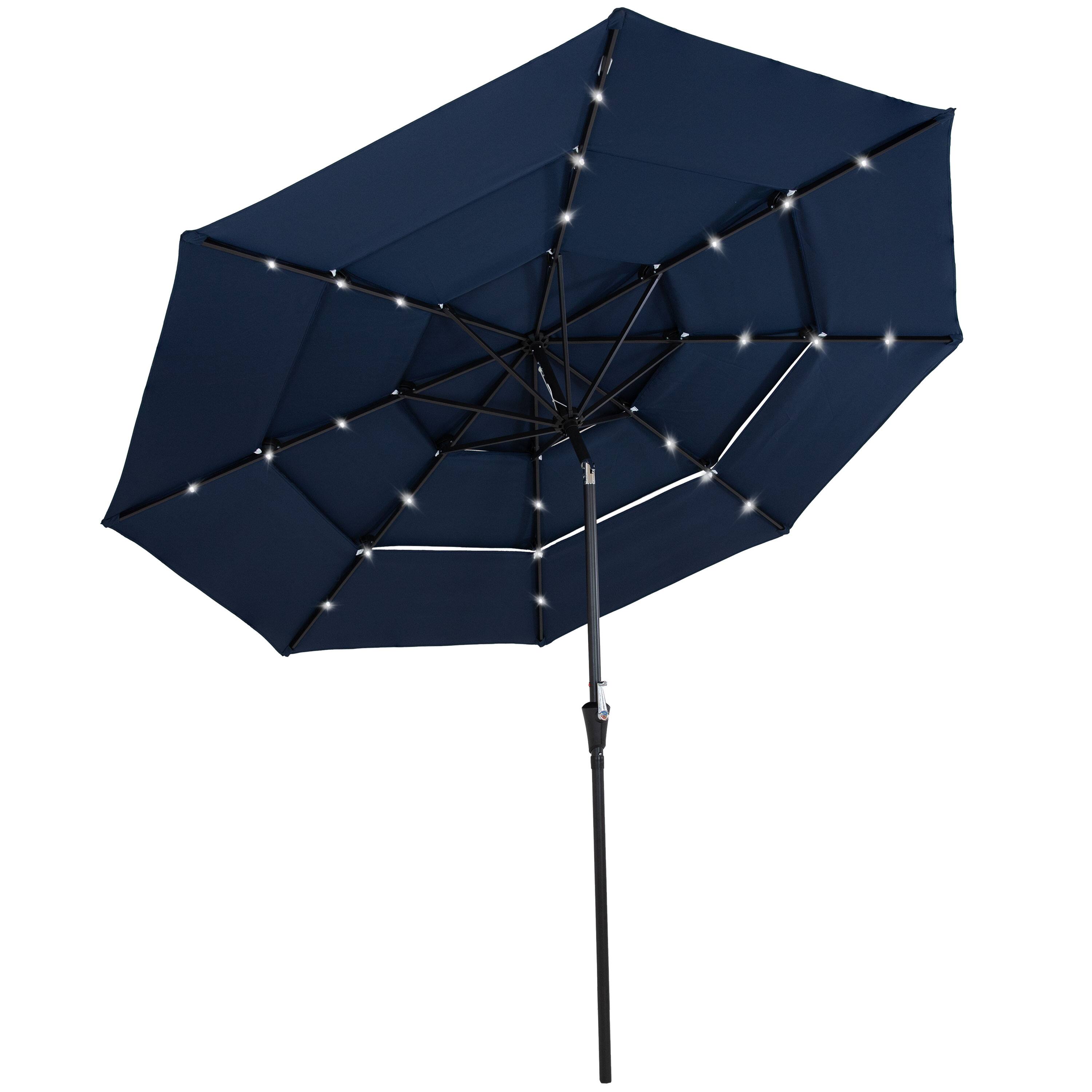 Alt View 9. Sunnydaze - 3-Tier Outdoor Solar Patio Umbrella with Tilt and Crank - Navy Blue.