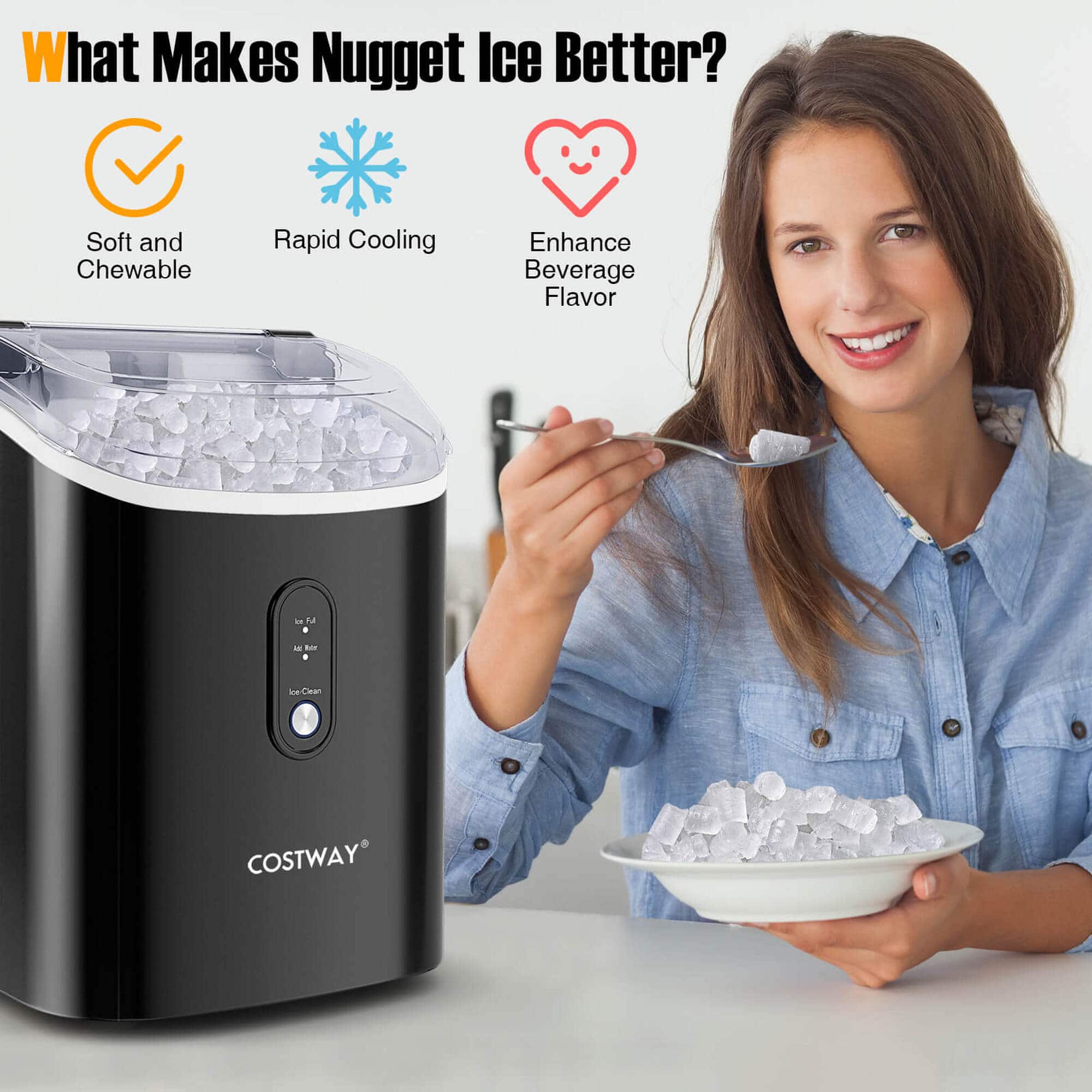 What Makes Nugget Ice Better? Soft and Chewable Rapid Cooling Enhance Beverage Flavor - Costway