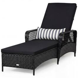 Boyel Living - Patio Wicker Chaise Lounge Chair with Pillow and Adjustable Backrest with Cushion 79.0in L x 40.0in W x 29.0 - Black