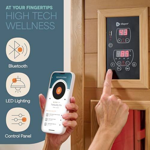 AT YOUR FINGERTIPS  
HIGH TECH WELLNESS  

Bluetooth  
LED Lighting  
Control Panel  

lifepro 98 + T0 89 *  
Bluetooth  
NOW PLAYING  
LED Lighting  
Tanquility Ma  
Control Panel