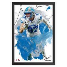 Sporticulture - Aidan Hutchinson Detroit Lions 14" x 20" Brush Stroke Player Framed Art Print - Multicolor