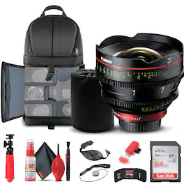 Canon - CN-E 14mm T3.1 L F Cinema Prime Lens (EF Mount) 8325B001 + BackPack + More - Black