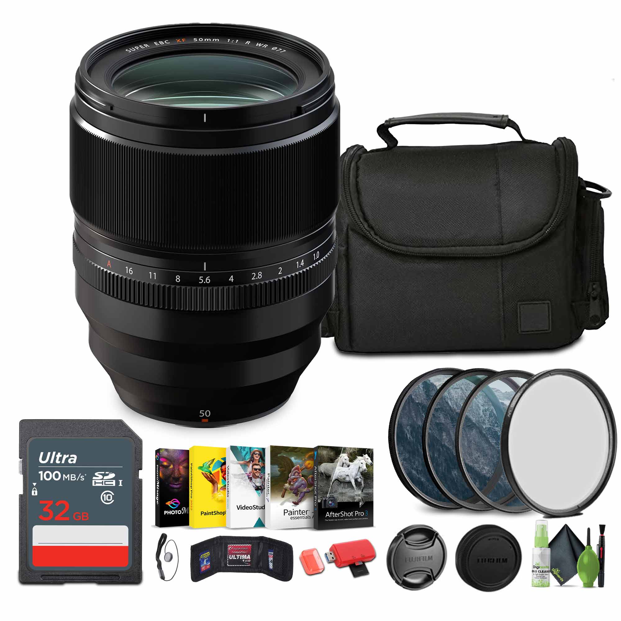 Fujifilm - XF 50mm f/1.0 R WR Lens, 32GB Memory Card, Bundle - Black