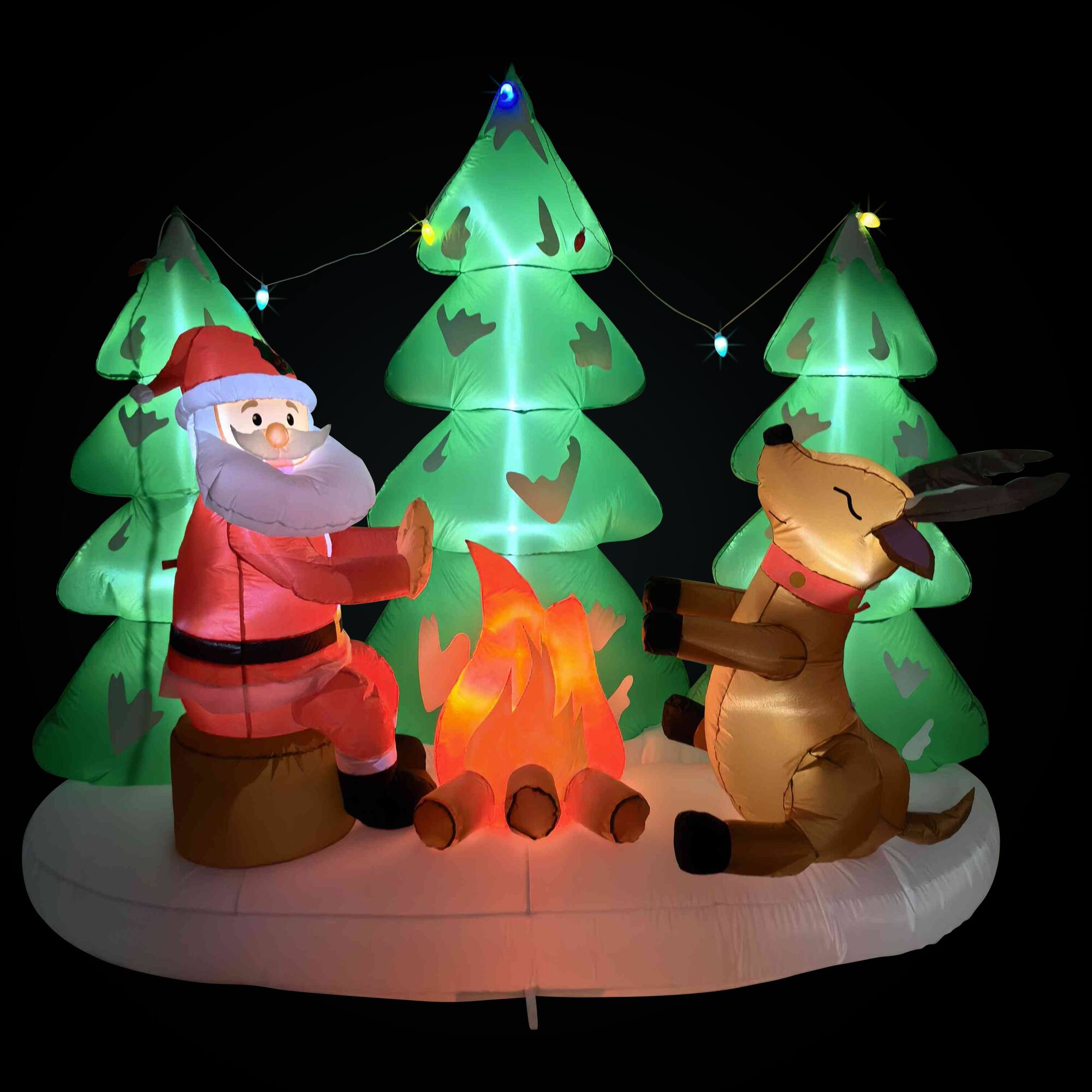 Alt View 2. Northlight - LED Lighted Inflatable Santa and Reindeer Outdoor Christmas Decoration - 8' - Green.