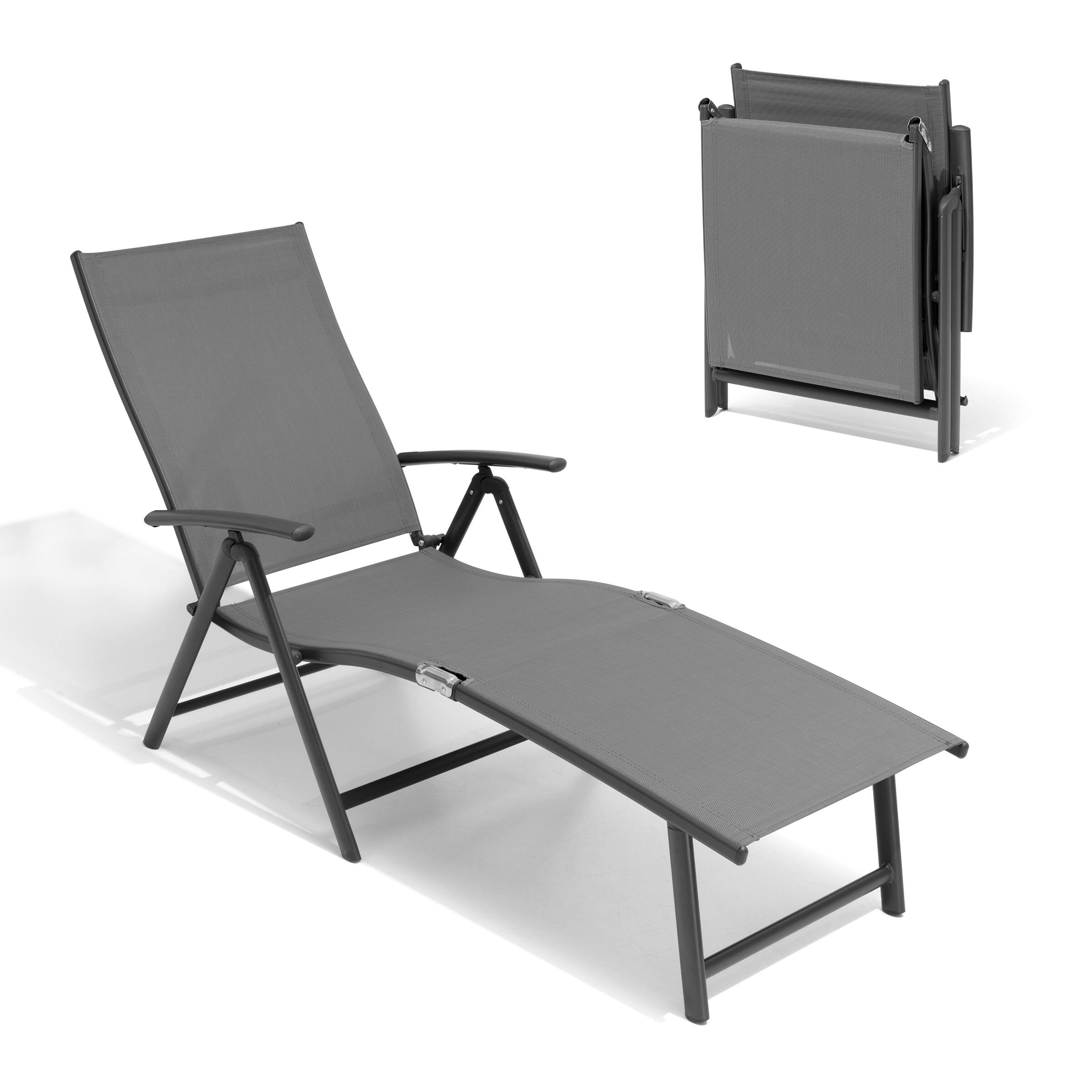 Front. Crestlive Products - Crestlive Products Outdoor Aluminum Folding Adjustable Chaise Lounge - Gray.