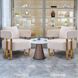 GOODSILO - Modern Decorative Chair Set with Gold Metal Legs and Plush Upholstery for Living Room and Office - White+Gold