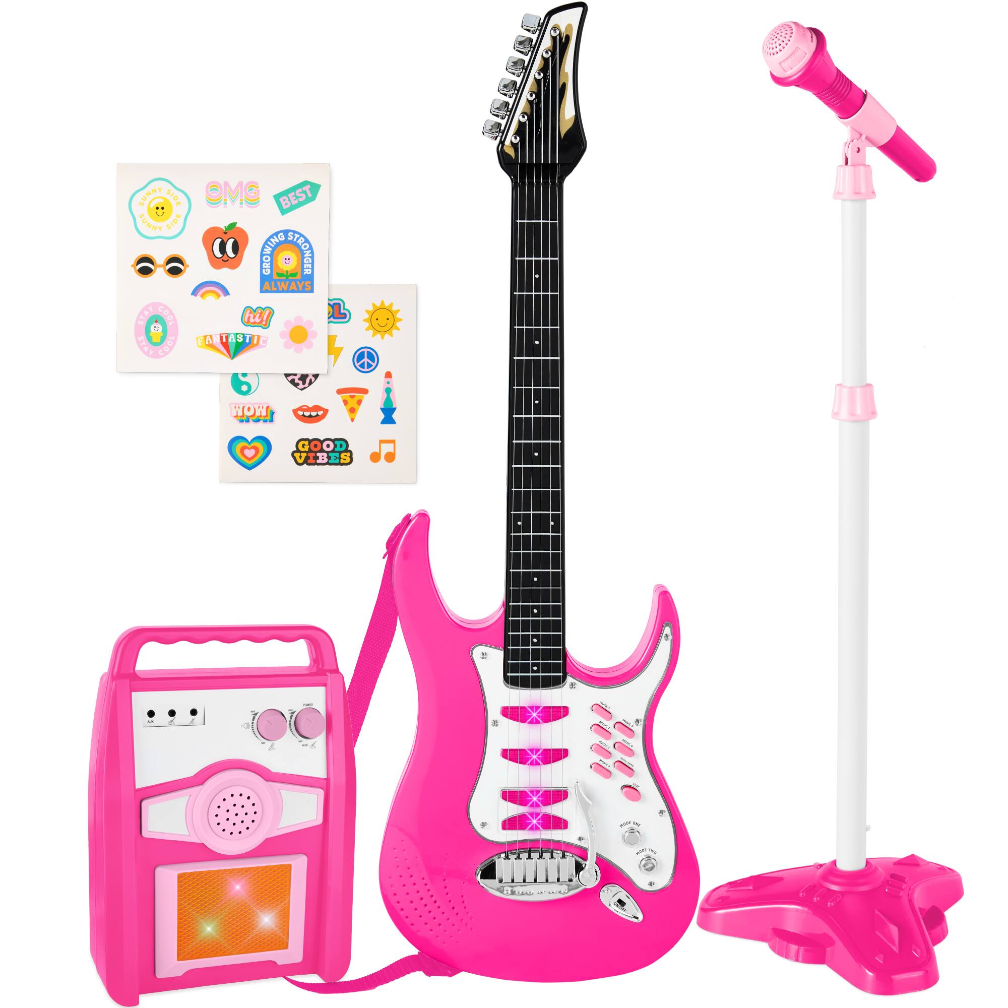 Best Choice Products - Kids Electric Musical Guitar Toy Play Set w/ 6 Demo Songs, Whammy Bar, Microphone - Pink
