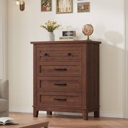 Babevy - 4 Drawer Dresser for Bedroom, 34.8 in Tall Drawer Dresser with Large Storage, Wooden Closet Chest for Living Room - Brown