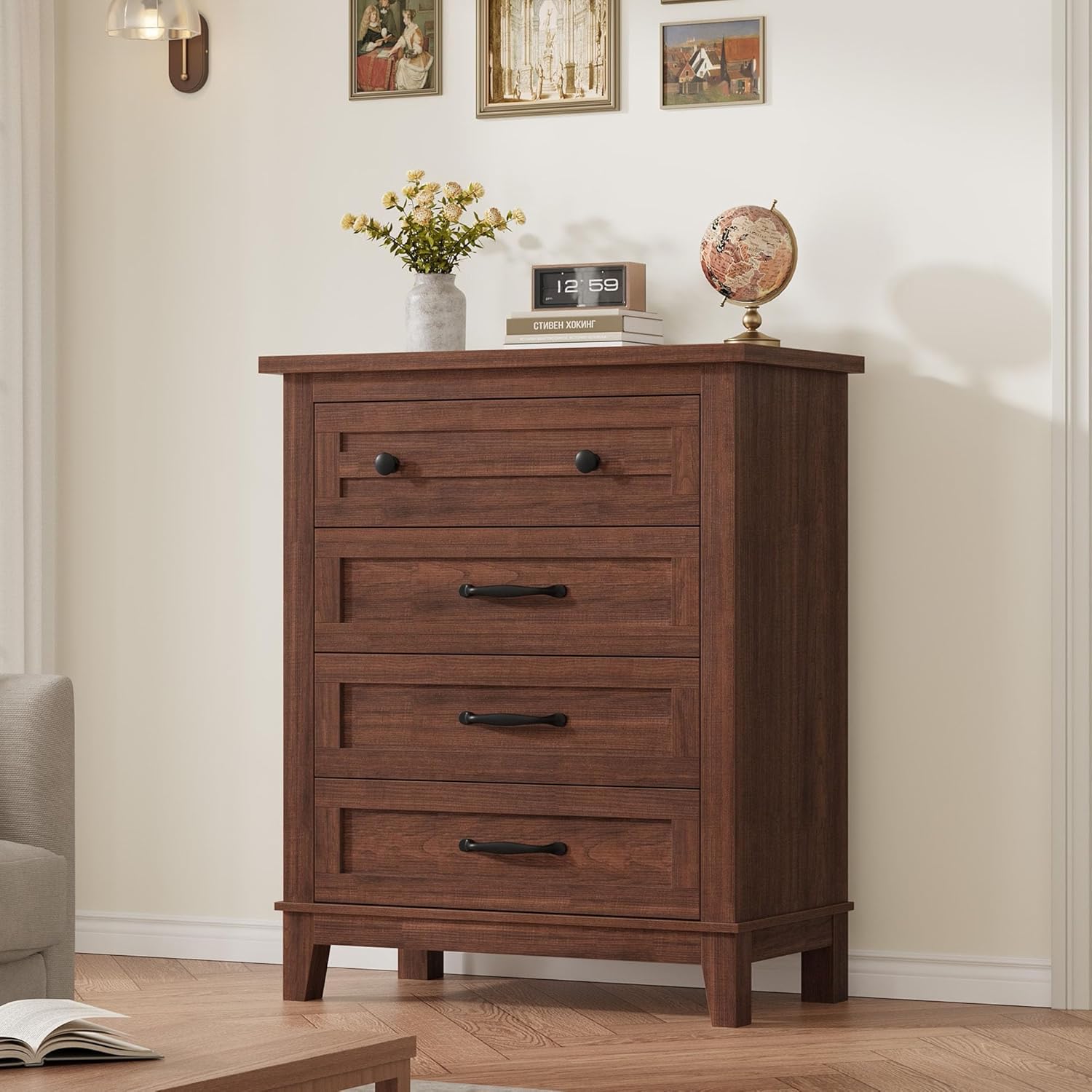 Front. Babevy - 4 Drawer Dresser for Bedroom, 34.8 in Tall Drawer Dresser with Large Storage, Wooden Closet Chest for Living Room - Brown.