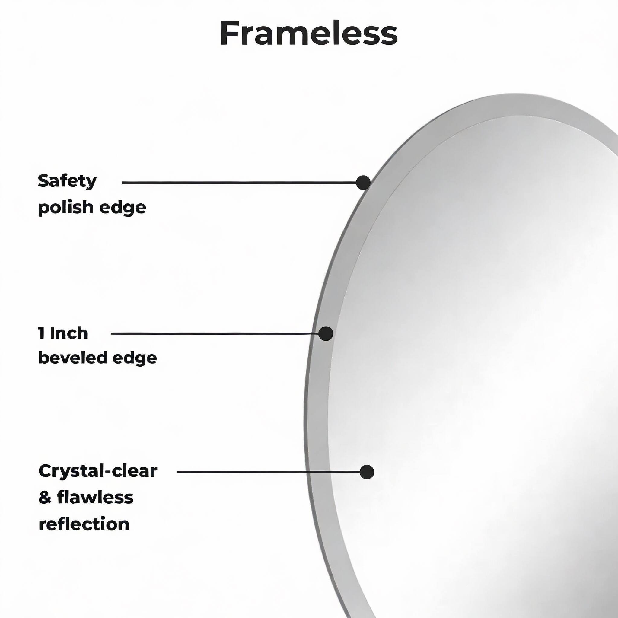 Frameless

Safety polish edge

1 Inch beveled edge

Crystal-clear & flawless reflection