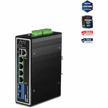 TRENDnet . Lifetime Protection
167°F Extreme Operating Temperature Range -40°F
NDAA Compliant
TAA Compliant
Industrial Gigabit Plus TRENDnet PLM Switch