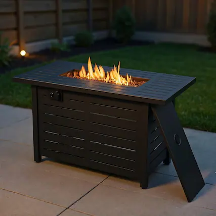 Front. Kadyn - Fire Pit Table Fire Bowl TableOutdoor Firepit Table42 Inch 60 000 BTU Rectangular Propane Fire Pit Table with - Black.