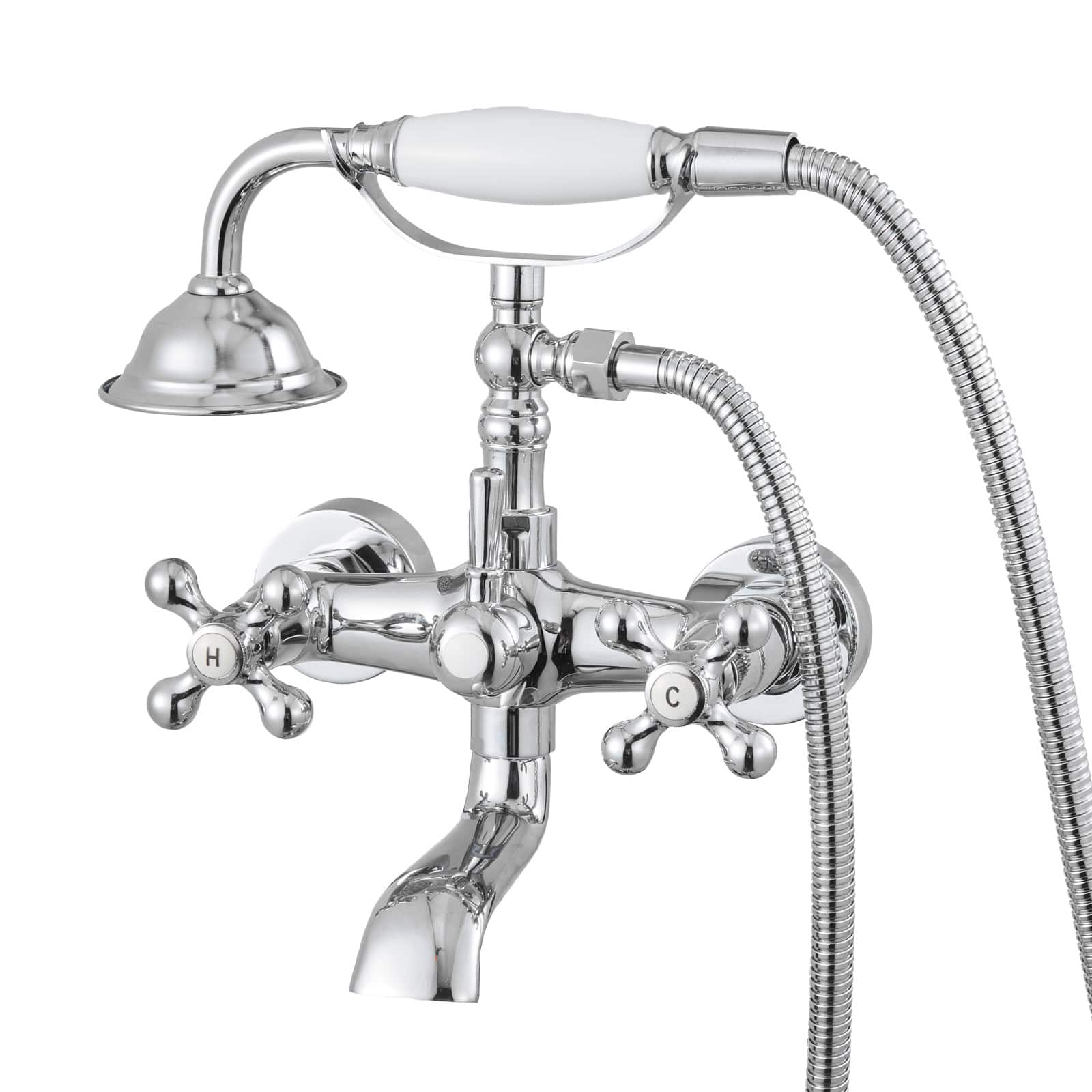 VEVOR - Clawfoot Tub Faucet, Wall Mount Bathtub Faucets, Vintage Clawfoot Tub Filler Faucet Shower Kit - Polished Chrome