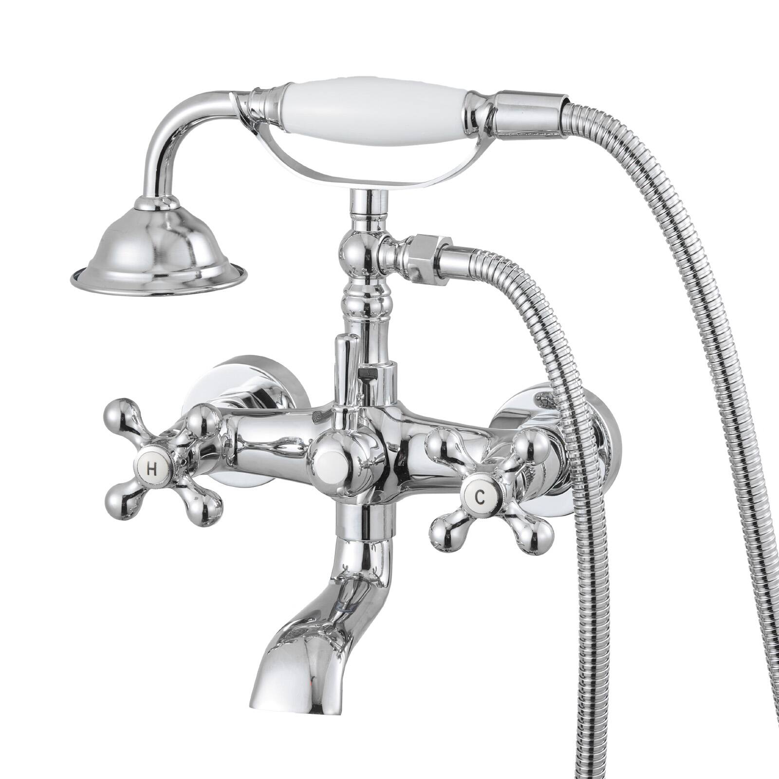 VEVOR - Clawfoot Tub Faucet, Wall Mount Bathtub Faucets, Vintage Clawfoot Tub Filler Faucet Shower Kit - Polished Chrome