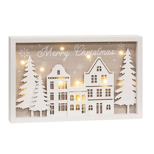 BreeBe - Merry Christmas LED Winter Village Frame - White