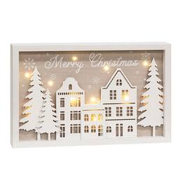 BreeBe - Merry Christmas LED Winter Village Frame - White