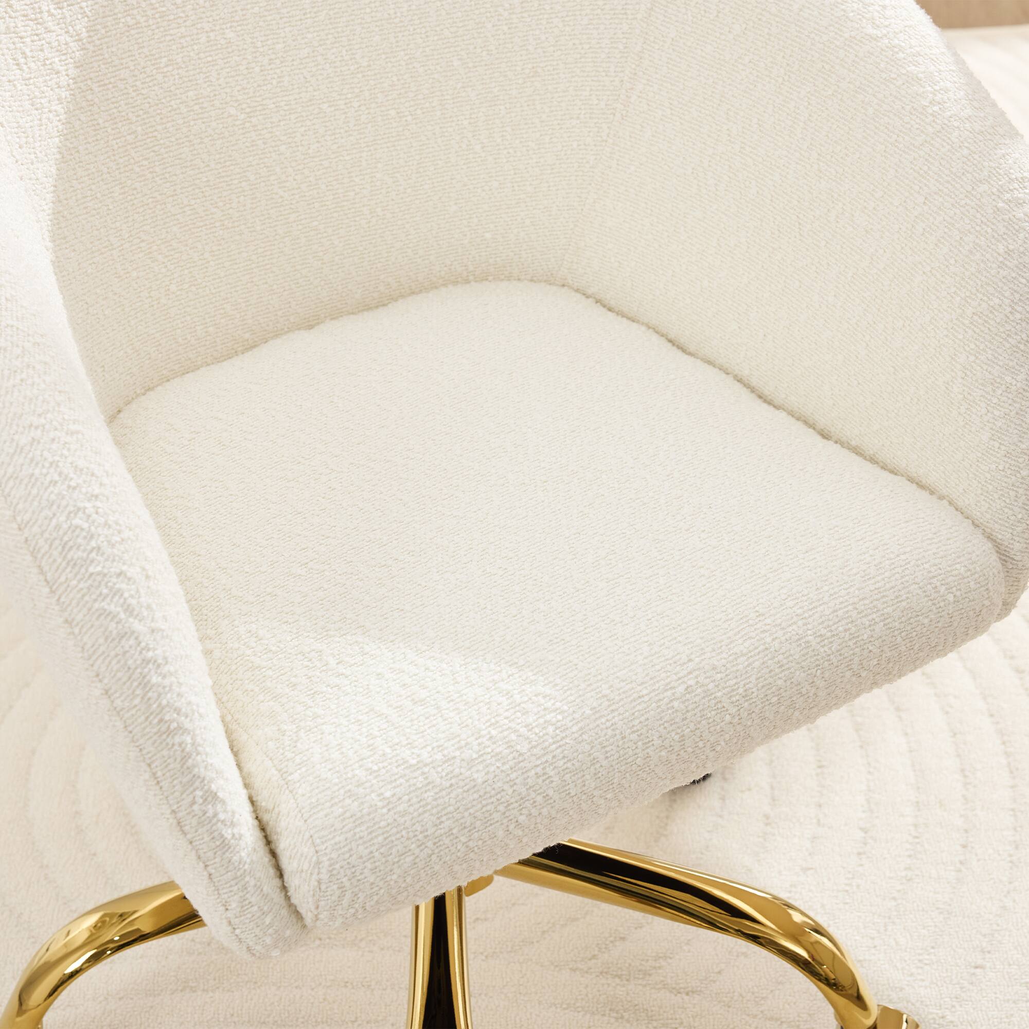 Alt View 6. KERDOM - Modern Vanity Chair with Back & Wheel, Swivel Rolling Home Office Armchair, Height Adjustable for Living Room, Bedroom - White.