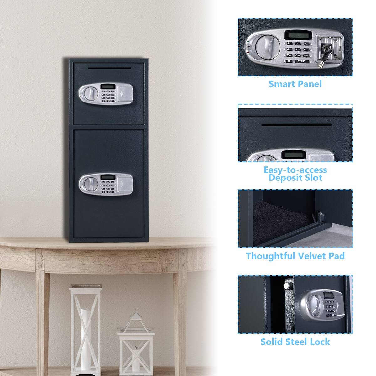 F - d. d - - da - 1 . CART Smart Panel Easy-to-access Deposit Slot Thoughtful Velvet Pad Solid Steel Lock