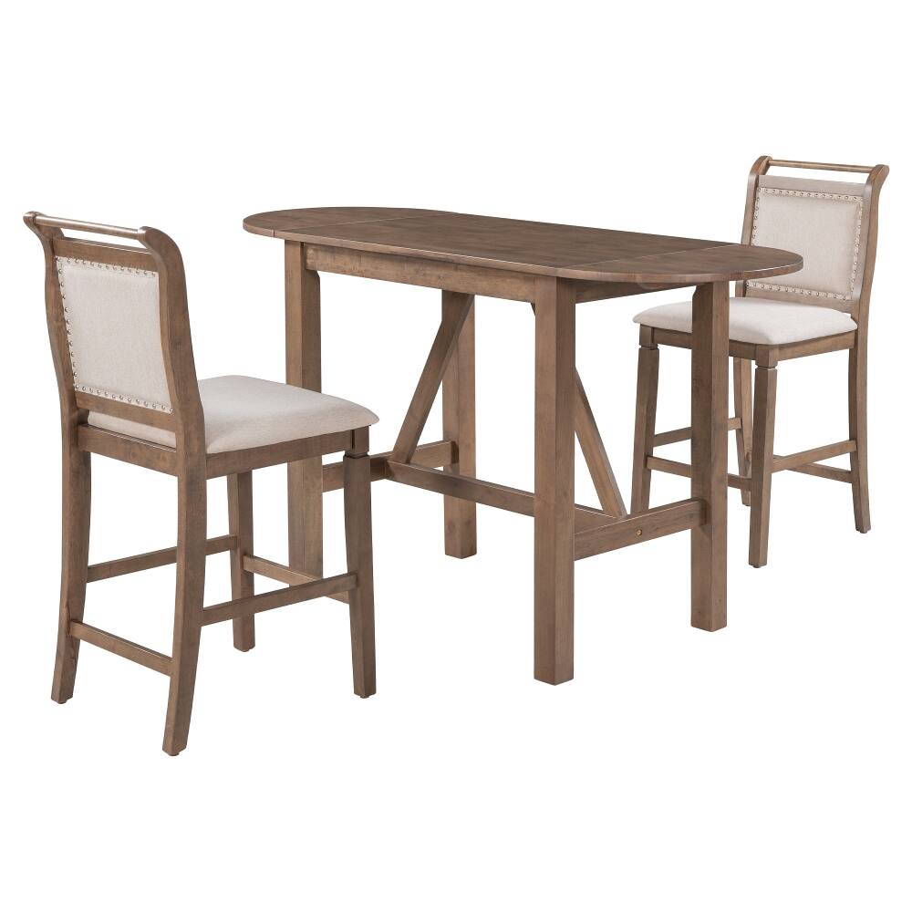 Alt View 10. Loheer - Loheer 3-Piece Drop Leaf Dining Set Counter Height Table with 2 Chairs Brown - Brown.