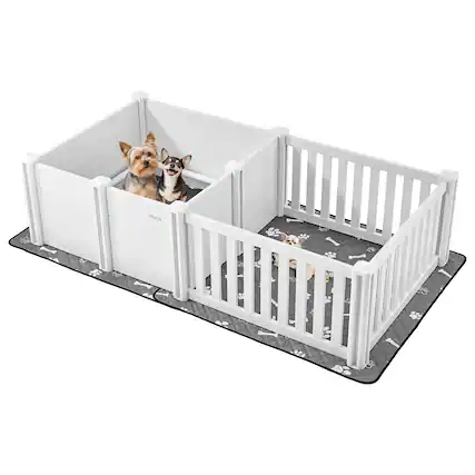 Front. VEVOR - Dog Whelping Box, 73x38x19.7 in, Plastic Dog Whelping Pen with Adjustable Height Door, Puppy Playpen.