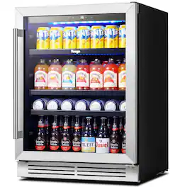 Yeego - Beverage Refrigerator Cooler 24 inch 180 Cans with Glass Door, 34-54 ℉Built-in for Wine Beer Soda for Bar Bedroom Office - Stainless Steel