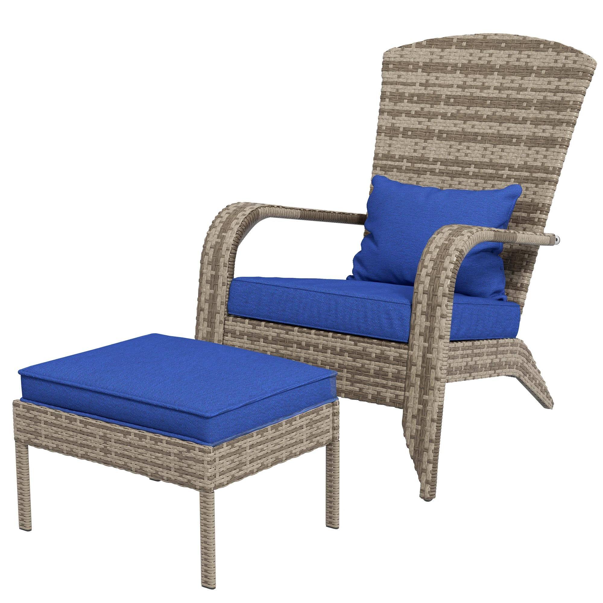Front. Resenkos - Resenkos Adirondack Wicker Fire Pit Chair Ottoman Set, Blue Comfort, Outdoor Patio Living Room,Blue - Blue.