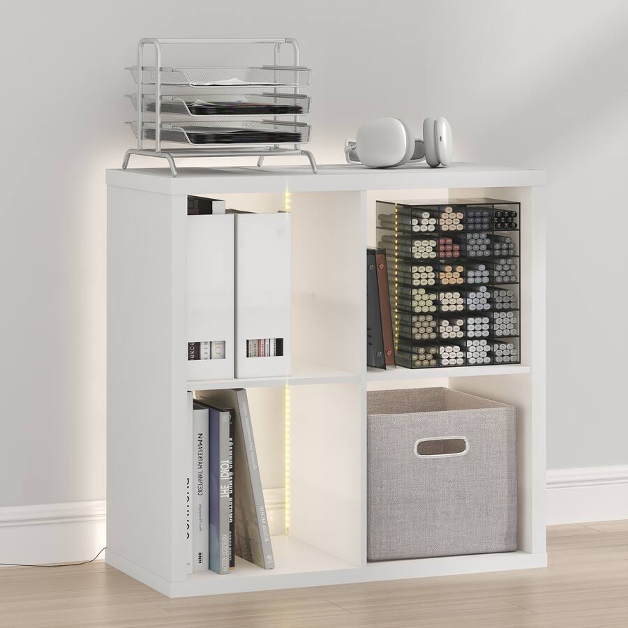 Cubical Led Box Furinno CUBICLE Book Shelf with LED Lights, 4 Cube LED Bookshelf ...