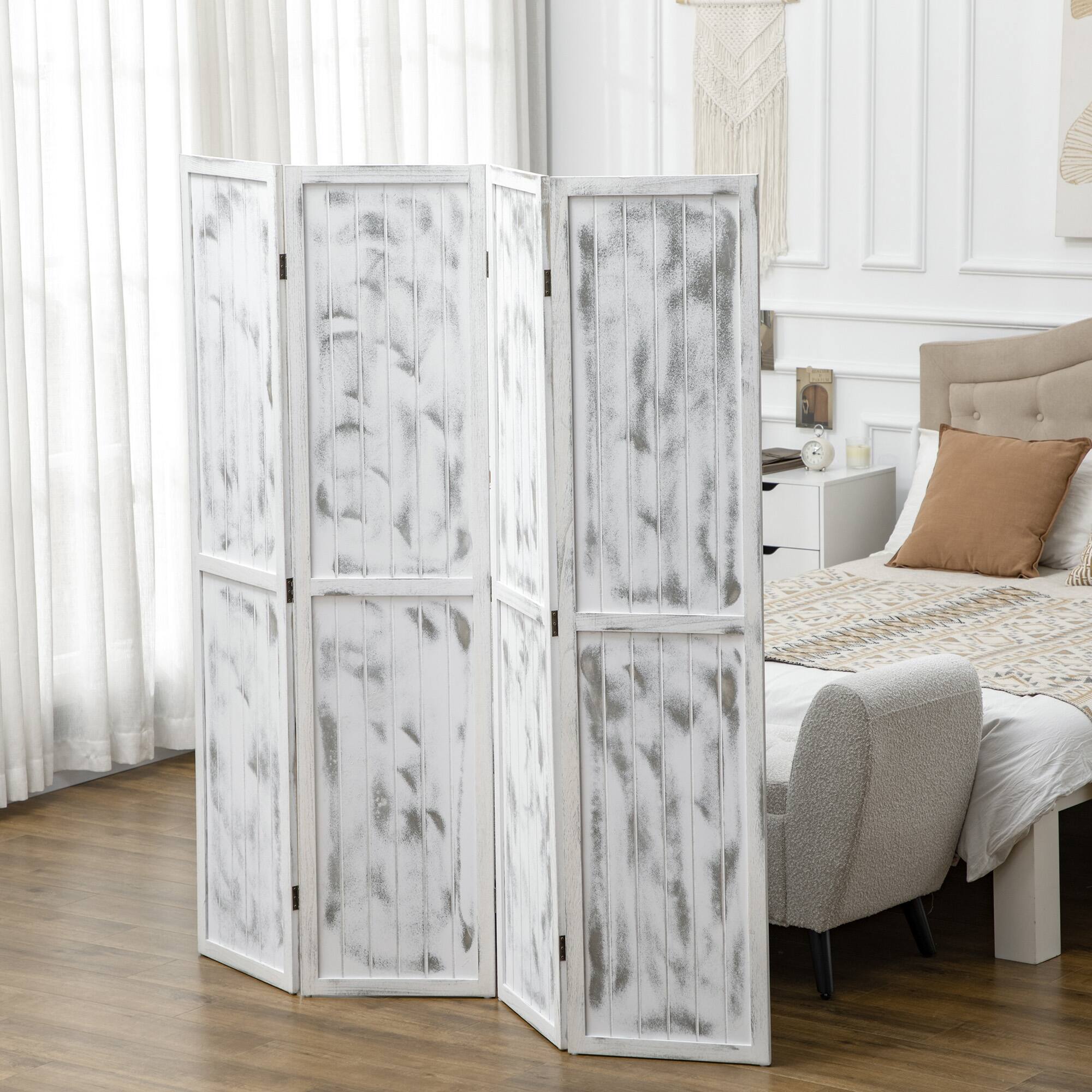 Alt View 7. Homcom - Room Divider and Folding Privacy Screen, Woodgrain Freestanding Privacy Divider Partition Wall - White.