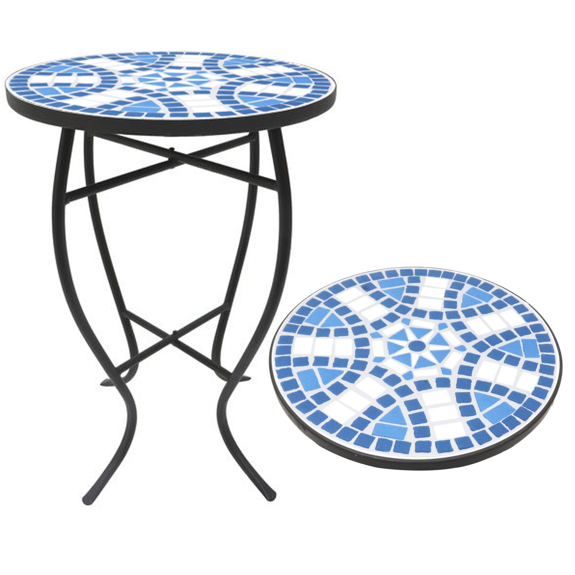 Left. Jiallo - Mosaic Art Collection Blue Daisy Accent Table - Blue.