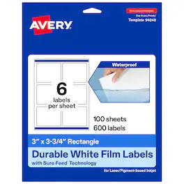 Avery - 3" x 3-3/4" Waterproof Rectangle Labels, 600 Labels - White