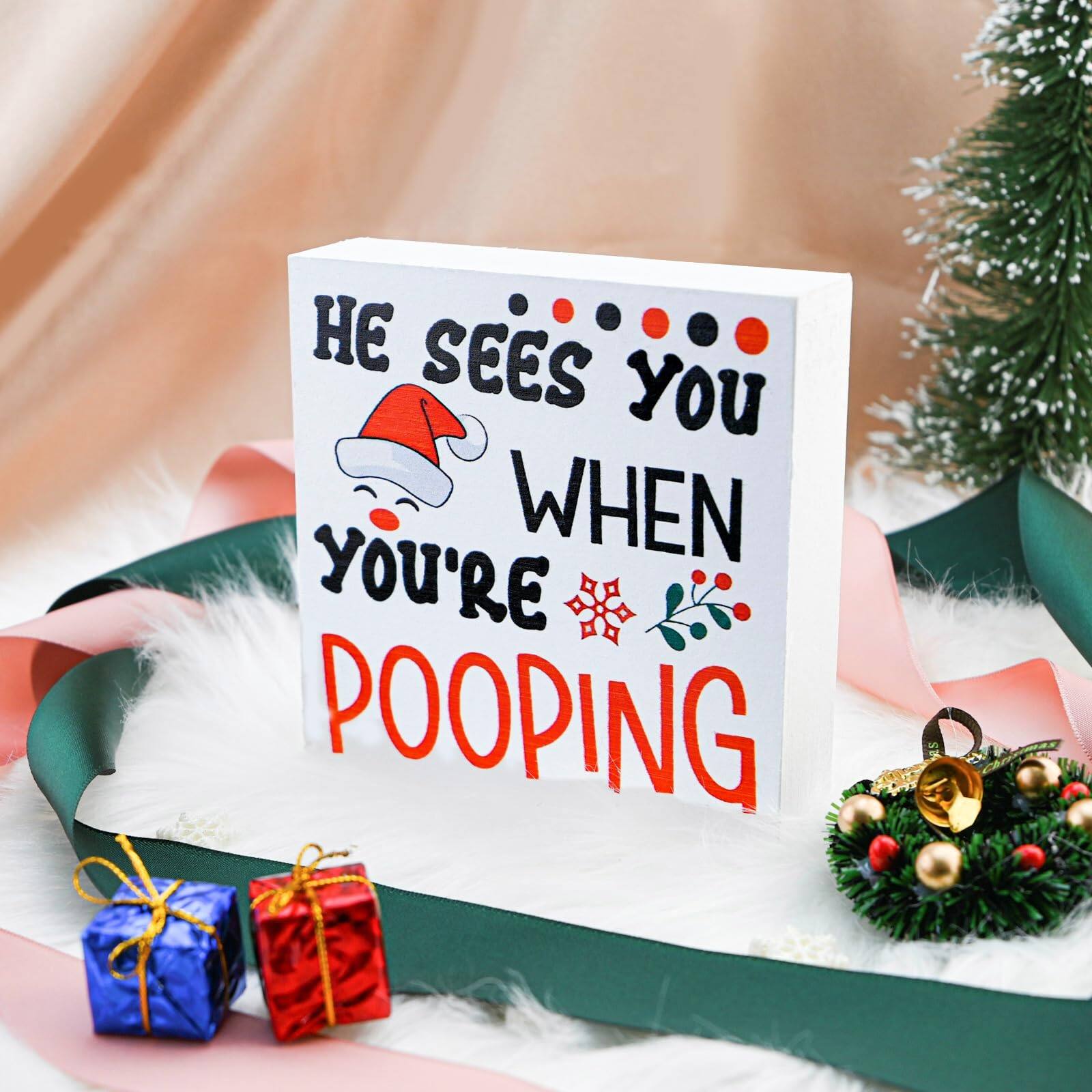 Paradigms Interiors Christmas Bathroom Decor He Sees You When You're ...