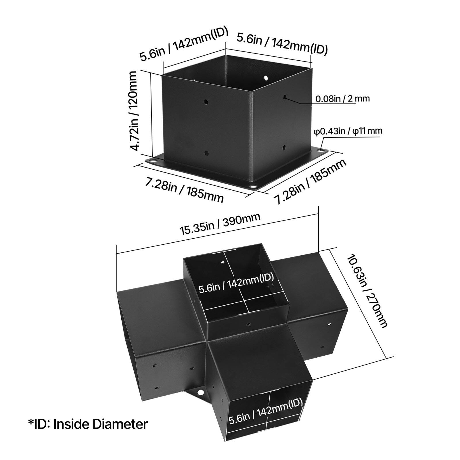 5.6in / 142mm (ID)  
5.6in / 142mm (ID)  
120mm  
0.08in / 2mm  
4.72in  
0.43in / 11mm  
7.28in / 185mm  
7.28in / 185mm  
15.35in / 390mm  
10.63in / 270mm (ID)  
*ID: Inside Diameter