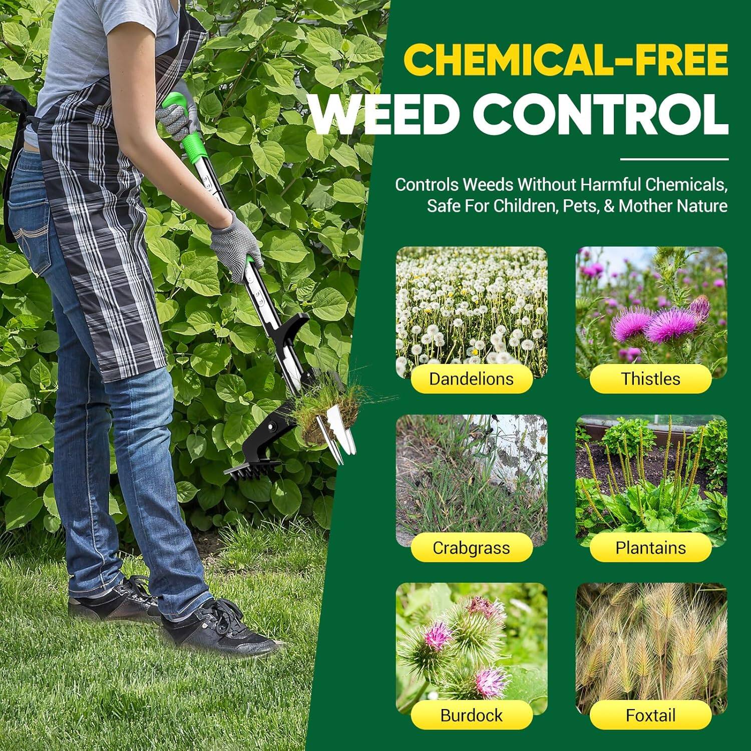 Angle. Silvel - SILVEL Stand Up Weeder Puller, 4-Claws Gardening Weeding Tools  for Garden/Lawn/Patio/Farm Use - Green.