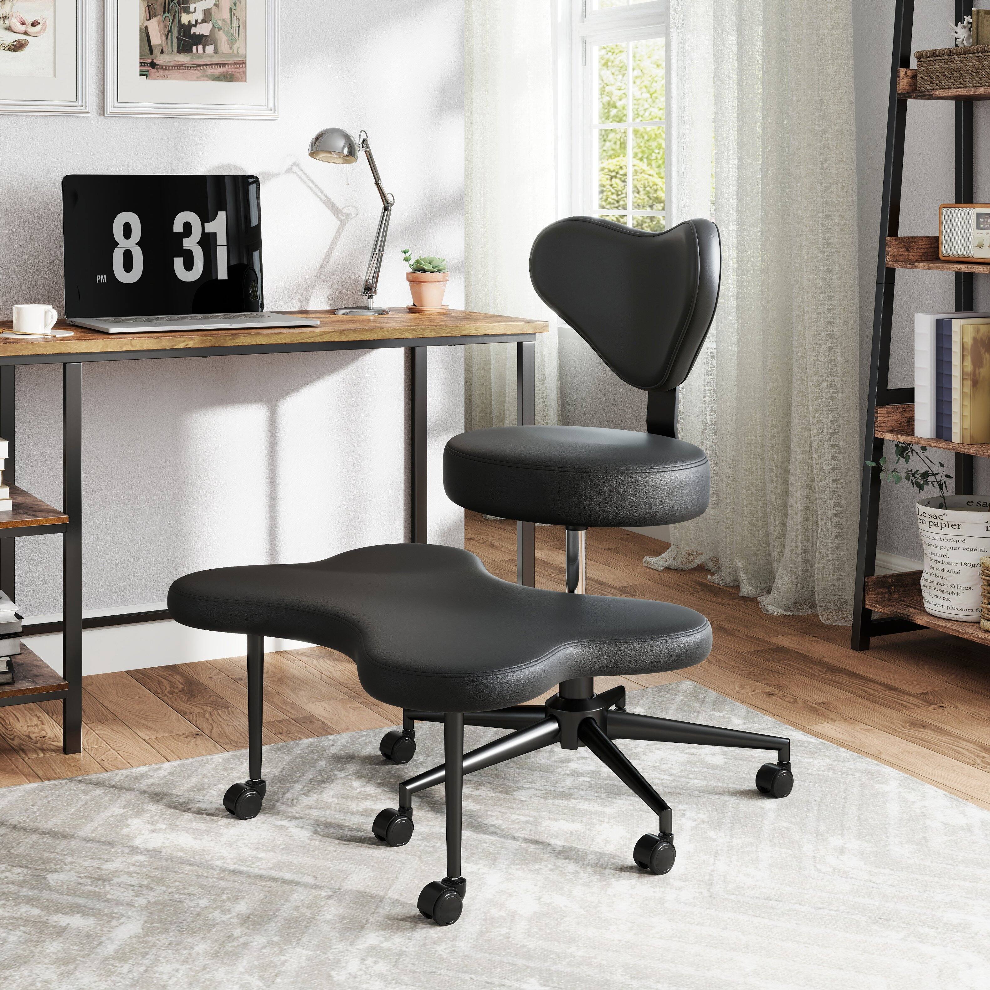 Pinmoco - Office Chair Ergonomic Cross-Legged Desk Chair with Height Adjustable Wheels Meditation Chair - Black