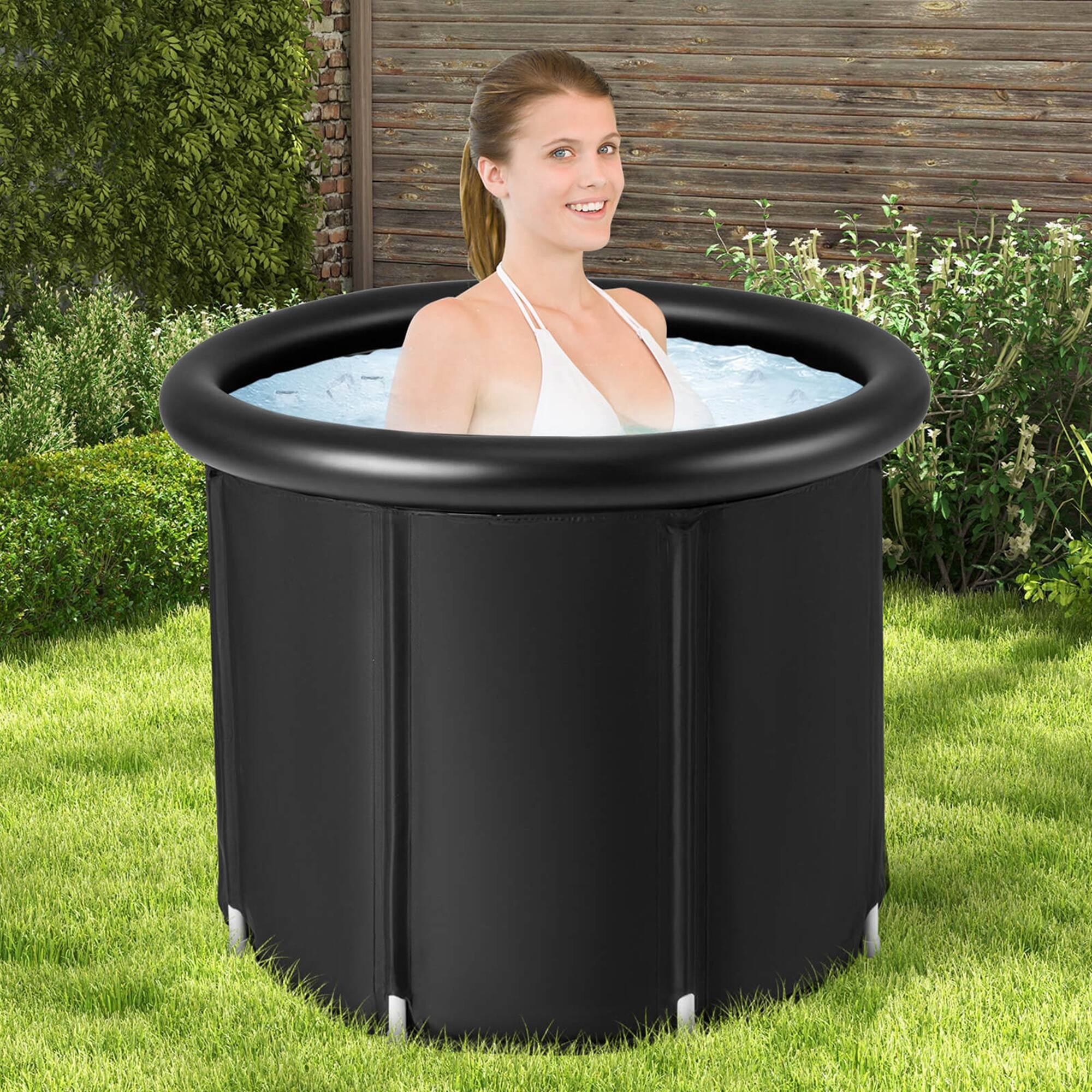 Angle. Costway - Portable Ice Bath Tub Multiple Layered Foldable Freestanding Bath Tub - Black.