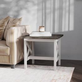 Emma + Oliver - Mitchell Solid Wood Farmhouse Style End Table - Acacia Gray Top/Rustic White Frame