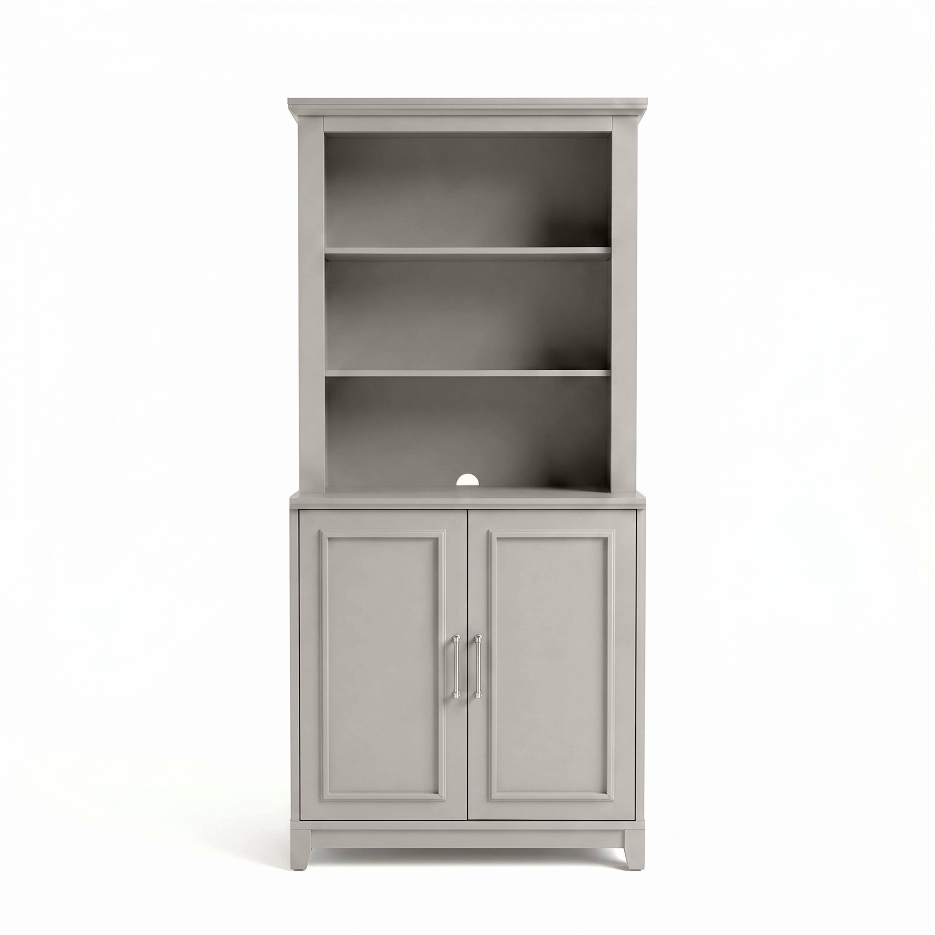 Alt View 1. Martha Stewart - Lily Pond 2-Piece Modular Cabinet and Hutch Set with Premium Hardware, Open Top Shelves, Soft-Close Doors - Sharkey Gray/Brushed Stainless Steel Hardware.