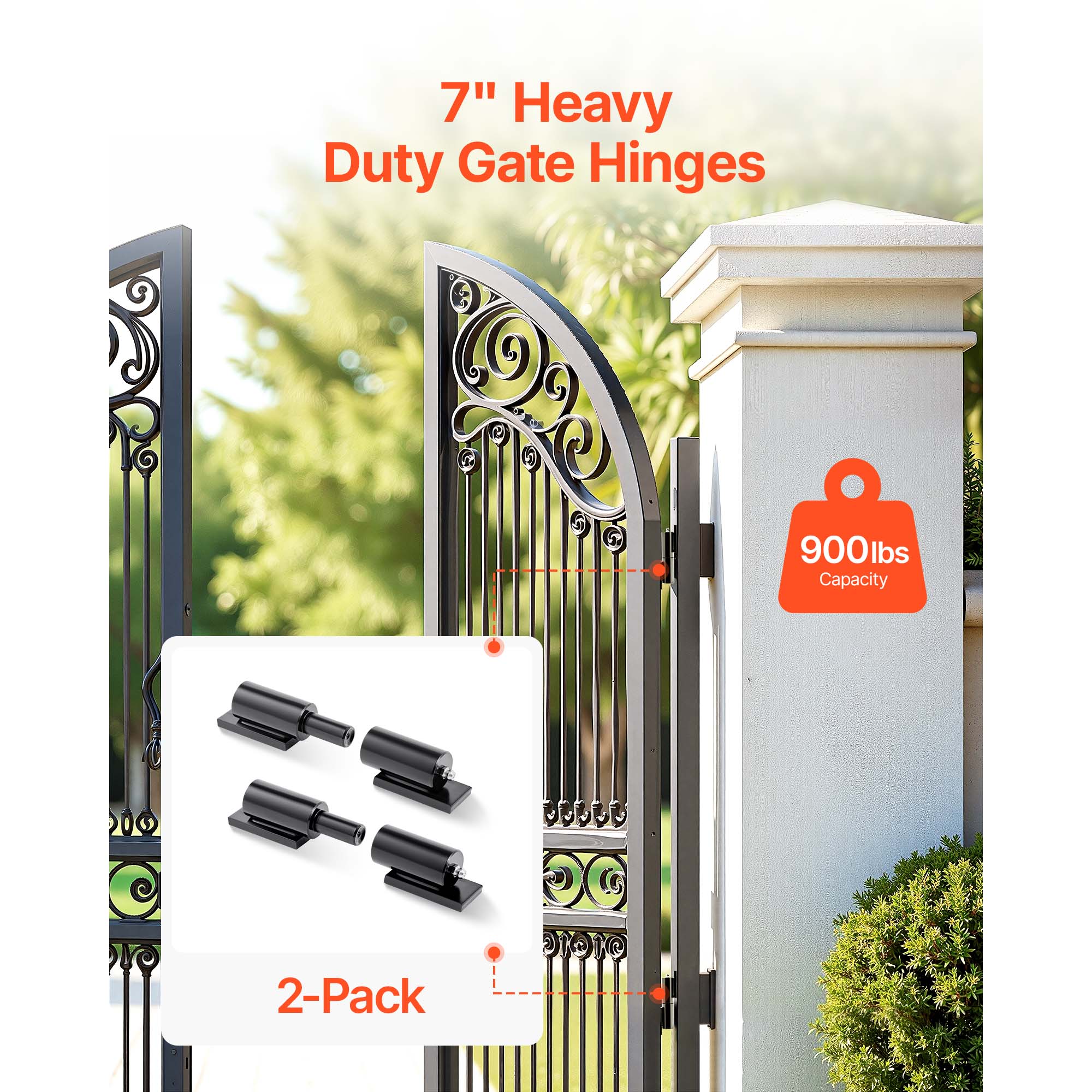 7" Heavy Duty Gate Hinges, 900lbs Capacity, 2-Pack