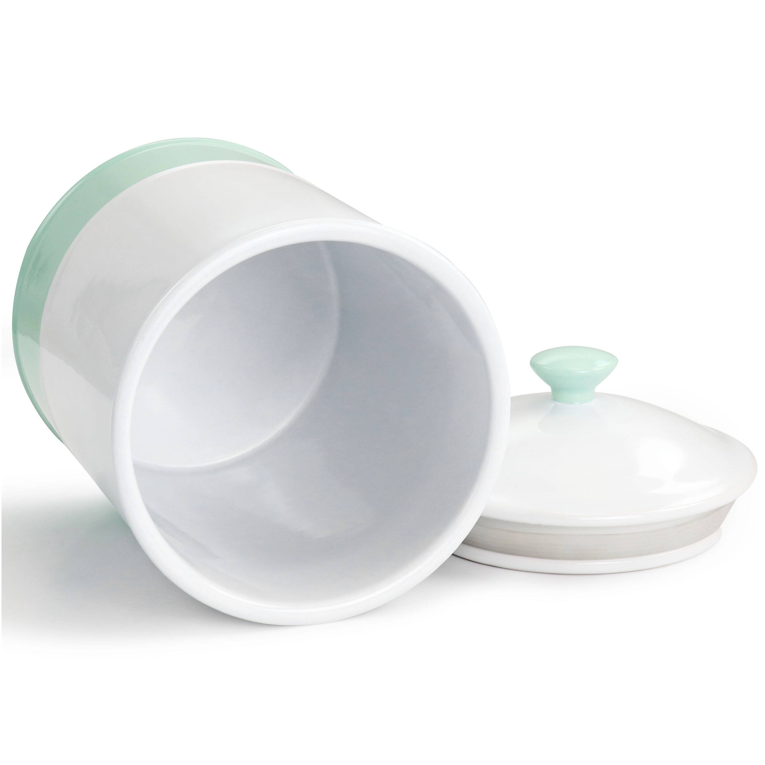 Back. Martha Stewart - Martha Stewart Stoneware Canister and Lid 3 Piece Set in Blue and White - White.