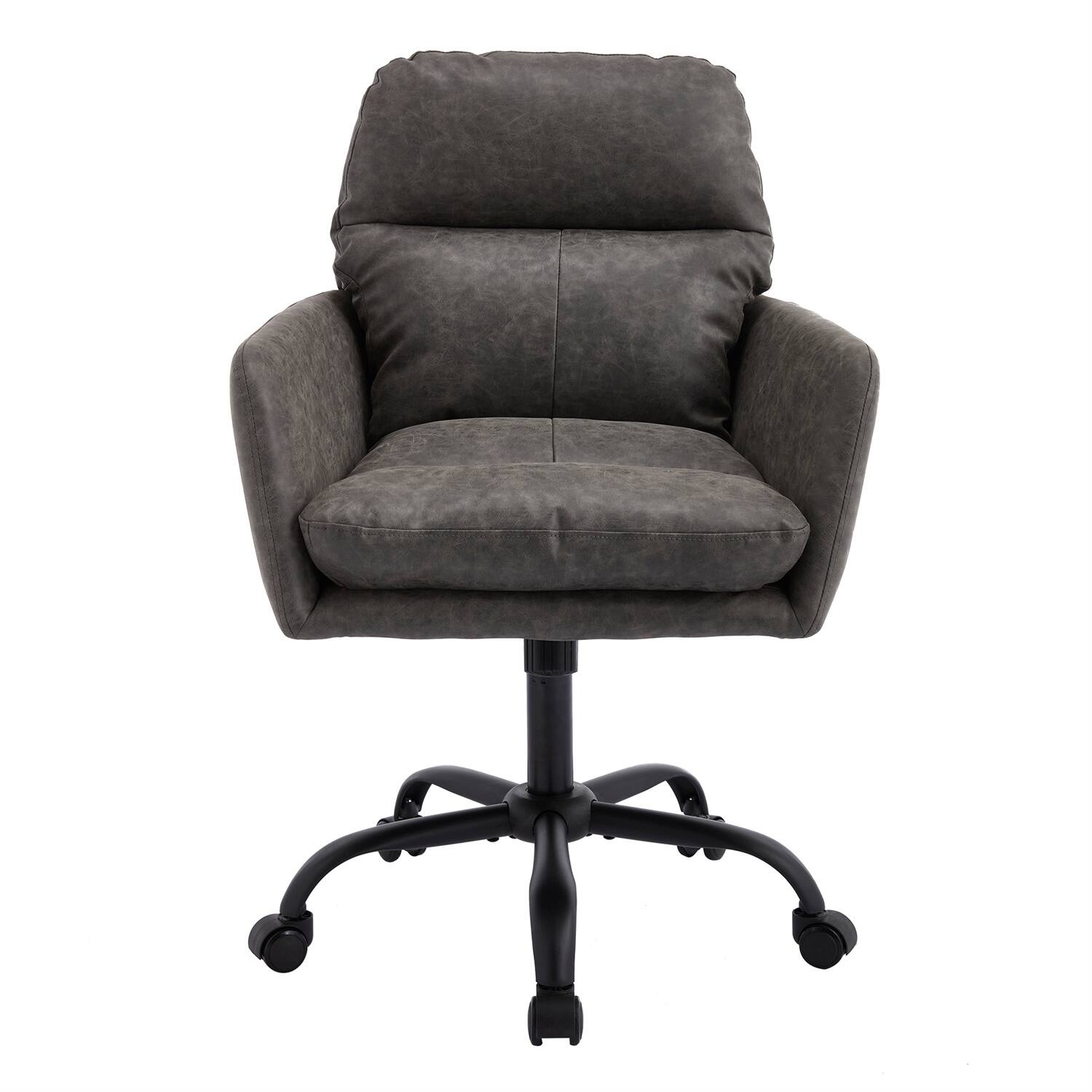 Alt View 4. Forest'nSky - Grey Artificial Leather Office Chair, Height-Adjustable with Black Base for Home & Office - Grey.
