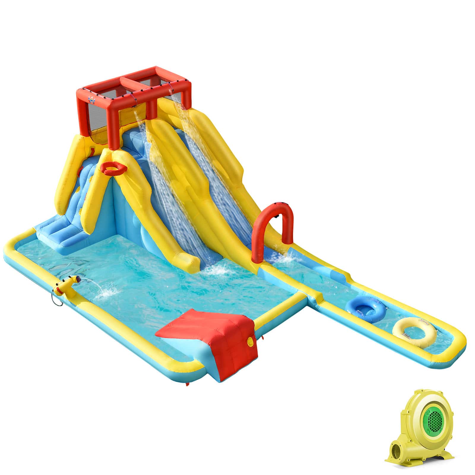 Costway - Inflatable Dual Slide Water Park Climbing Bouncer W/ 735W Blower - Multicolor