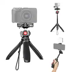 Front. Neewer - 15" Extendable Selfie Stick Tripod - All-in-One Stand with Phone Holder & GoPro Adapter for Travel.