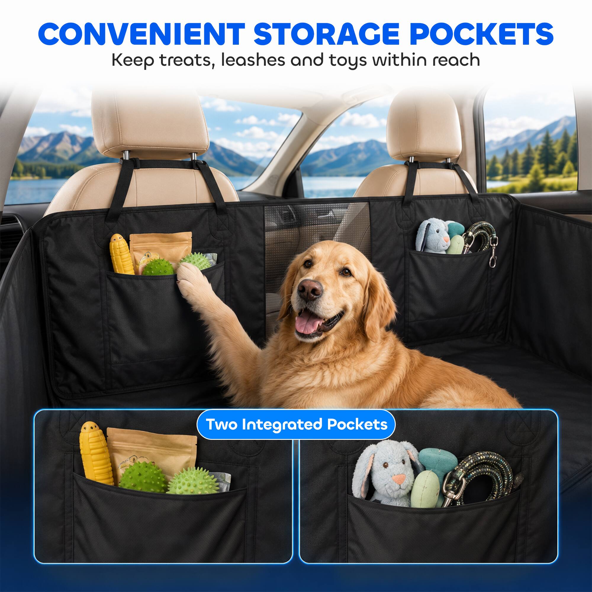 CONVENIENT STORAGE POCKETS  
Keep treats, leashes and toys within reach

Two Integrated Pockets
