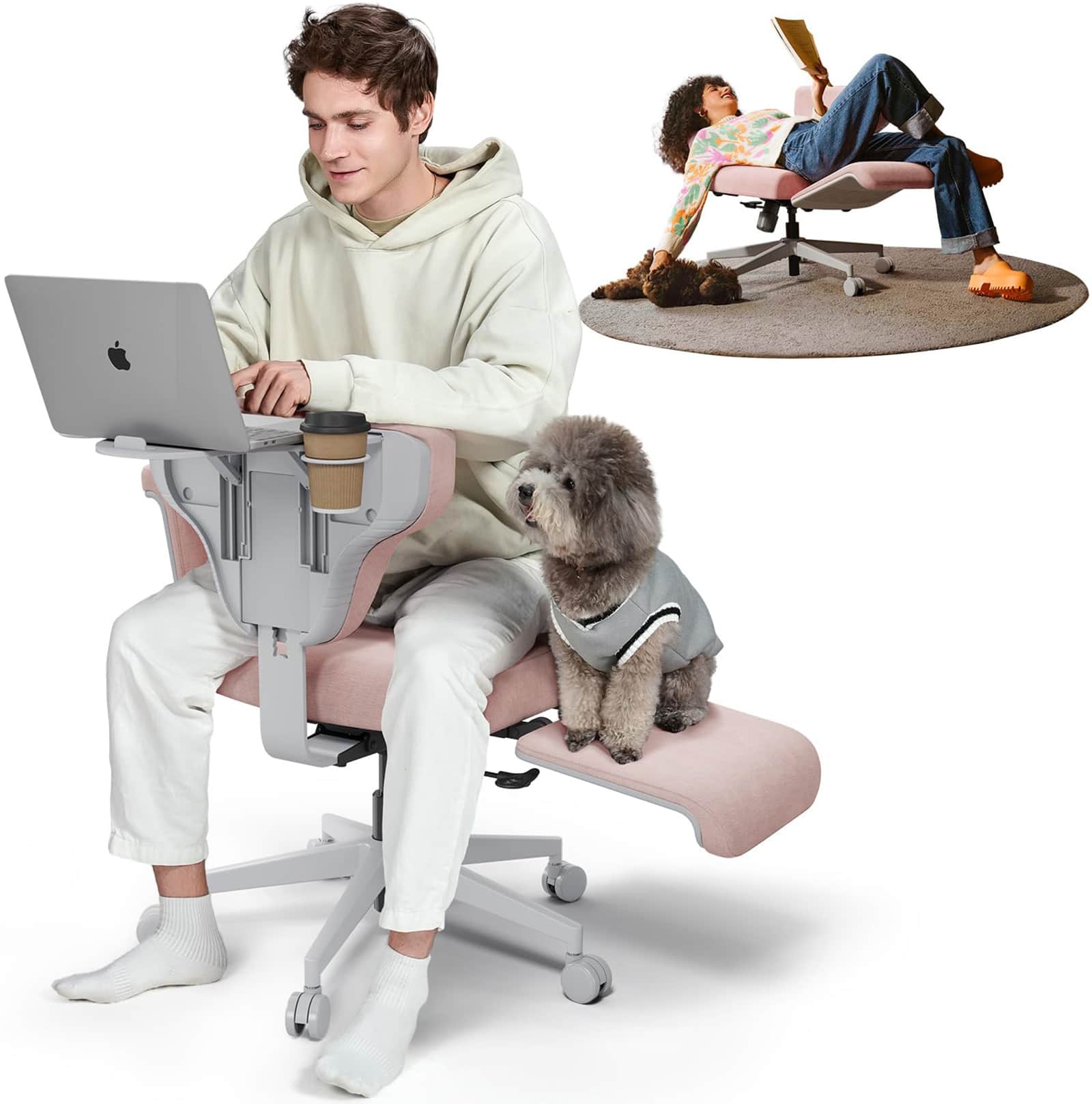 Newtral - Freedom-X Ergonomic Criss Cross Adjustable Office Chair w/ Wheels Amrests Laptop Tray, Multi-Position Recliner for Home - Pink