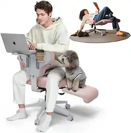 Newtral - Freedom-X Ergonomic Adjustable Chair w/ Wheels Amrests Laptop Tray, Cross Legged Multi-Position Recliner for Home/Office - Pink