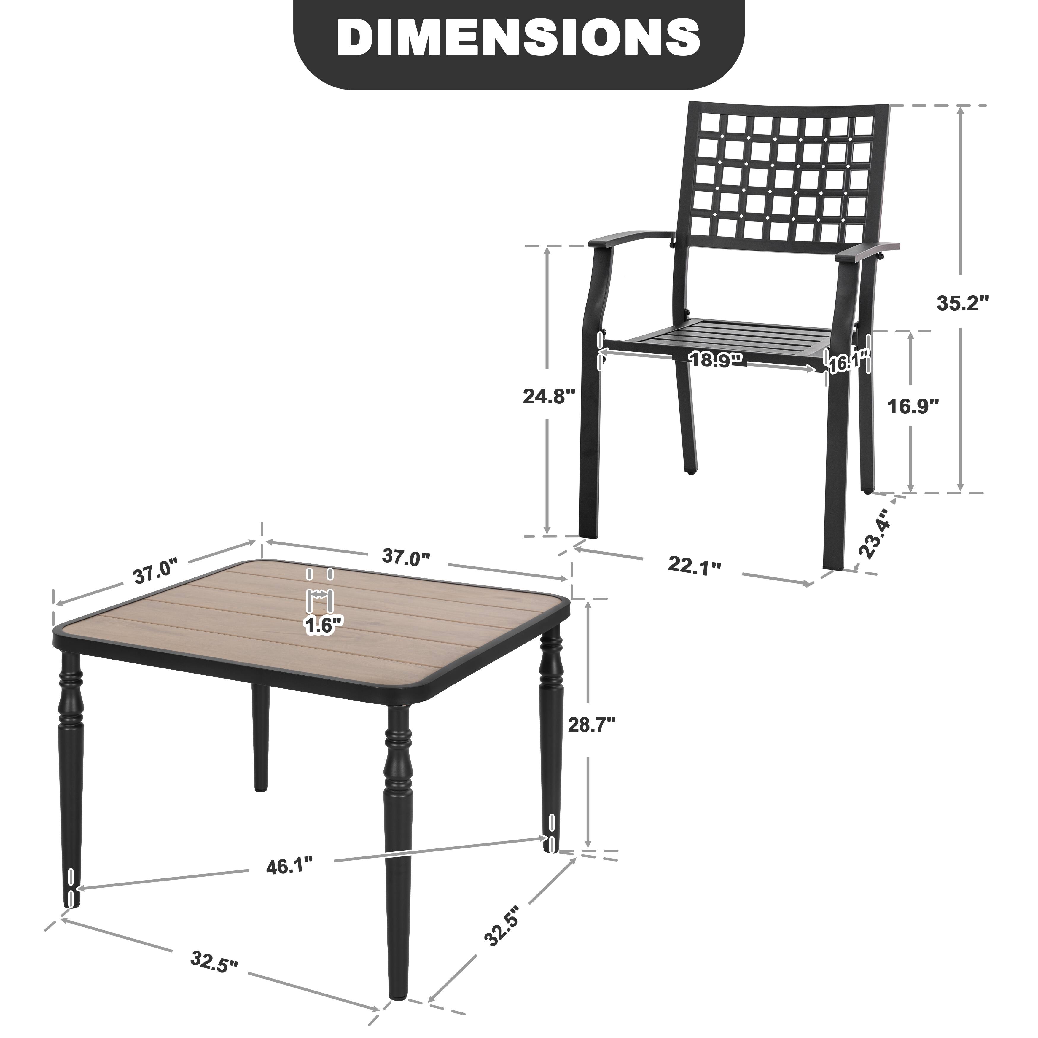 DIMENSIONS  
24.8" x 18.9" x 35.2"  
16.9" x 37.0" x 1.6"  
37.0" x 22.1" x 23.4"  
8" x 28.7" x 46.1"  
32.5" x 32.5"