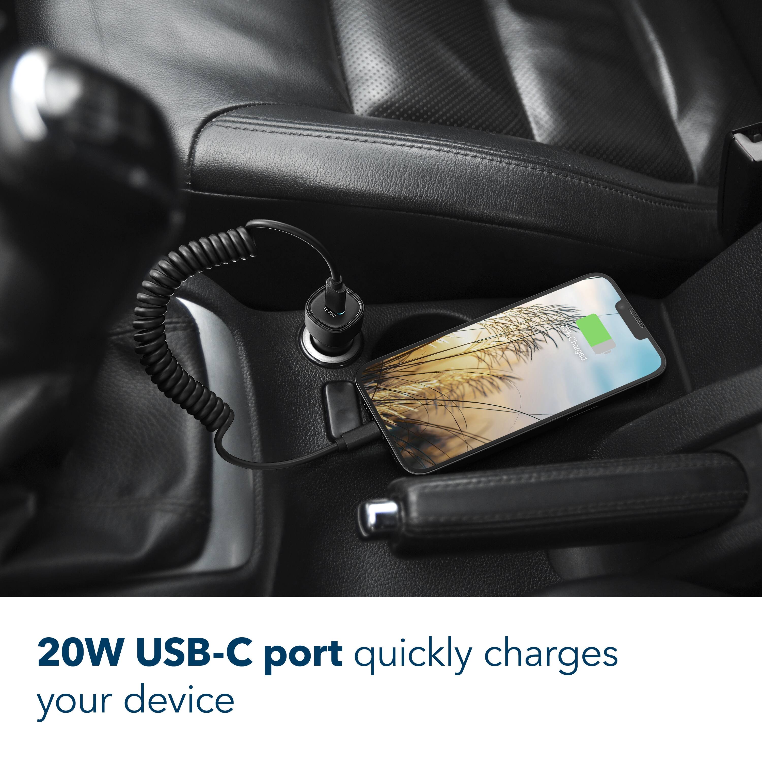 Charged 20W USB-C port quickly charges your device.