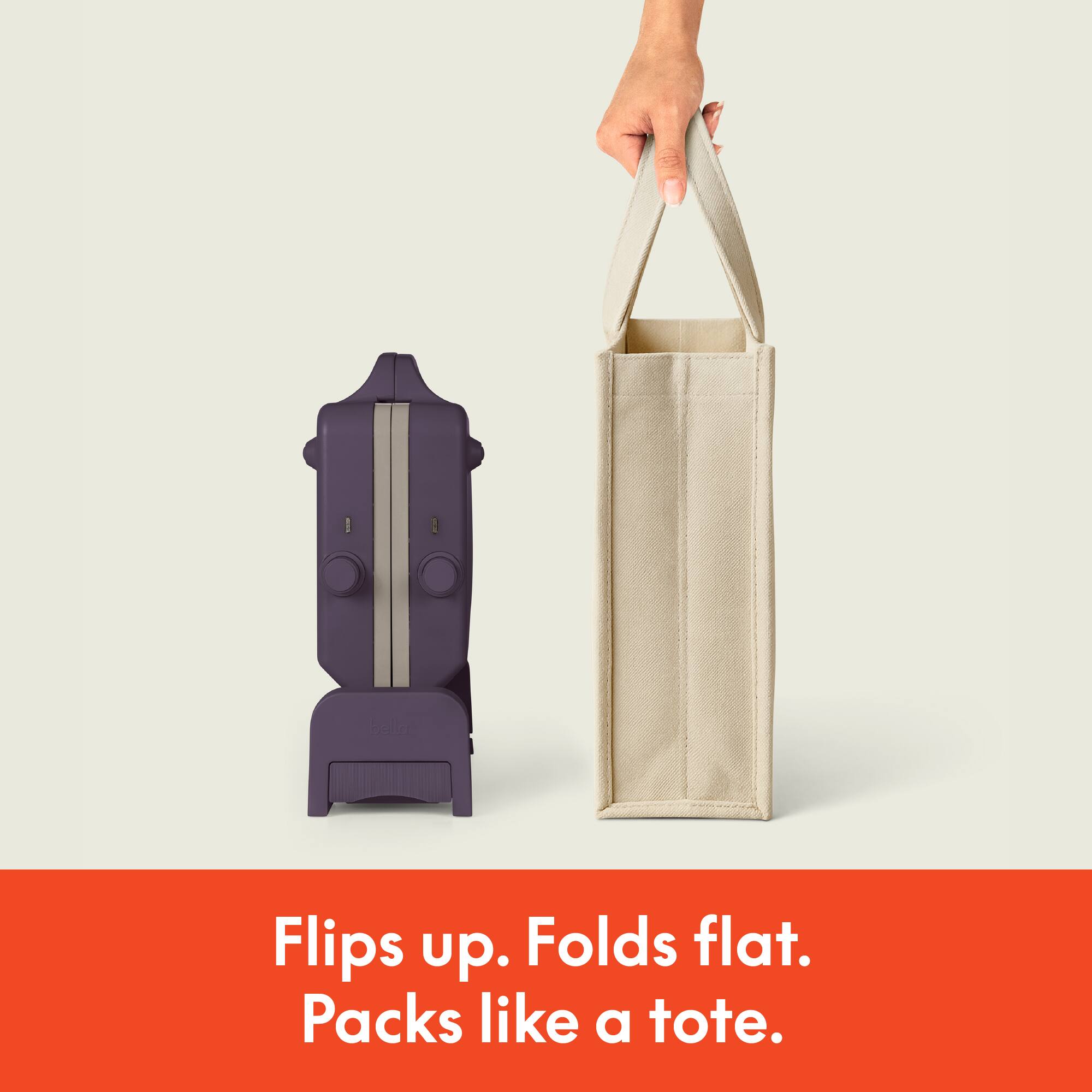 Flips up.  
Folds flat.  
Packs like a tote.